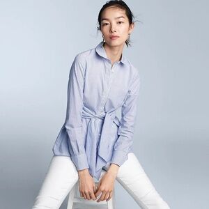 White House Black Market Striped Blue Button-Down Shirt